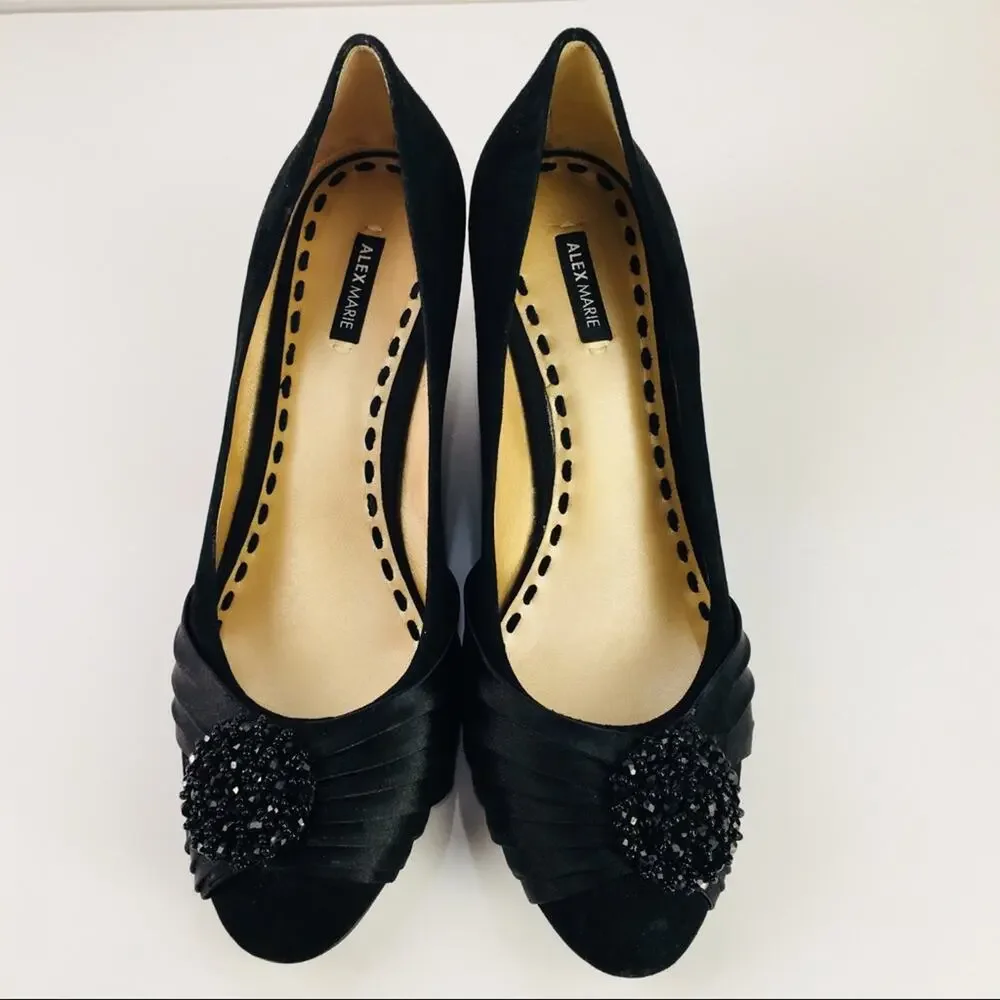 Alex Marie Black Suede Embellished Pump Wedges Sz 8.5
